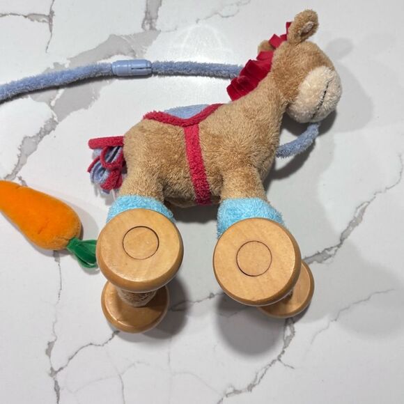 Baby GUND | Vintage Plush Horse Pull Toy Hook and Loop Wheels Carrot Handle - Picture 3 of 15